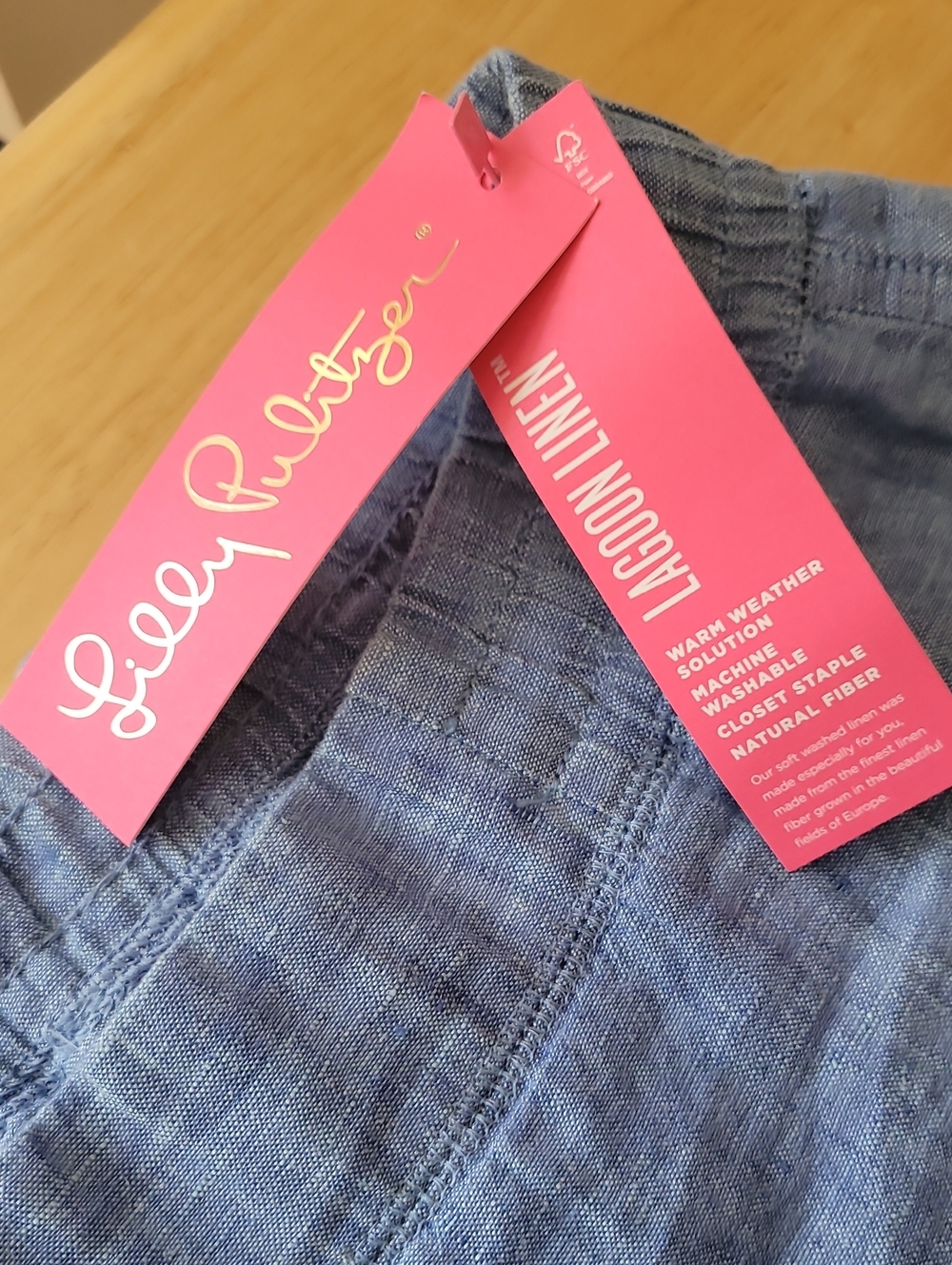Lilly Pulitzer 100% Linen Deri Pants in Beckon Blue x Sea Salt - Picture 5 of 12